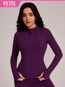 VUTRU Women's Fitted Sports Jacket With Thumb Hole And Stand Collar Spring - Bold Plum - Xem 4