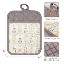 Pot Holders Set Of 3 Silicone Printing Non Slip Heat Resistant, Yarm-Dyed Hot Pads Cotton Home Kitchen CooFKing Barbecue Microwave Women Men Machine Washable BBQ Grilling. (Khaki Potholdes),Khaki5 - 卡其色5 - 查看 3