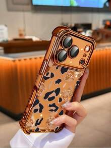 1 Set Orange Shock-Proof Electroplated Phone Case With Leopard Print Pattern, Compatible With IPhone 17/Air/17 Pro/17 Pro Max/16/15/14/13/12/11 And Other Models, Suitable As A Daily Gift For Friends - Orange - View 4