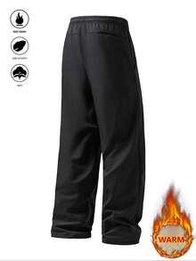 Men's Thickened Fleece Warm Pants, With Two Pockets, Adjustable Drawstring Waist, Straight Leg, Comfortable To Wear