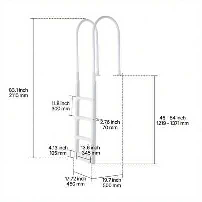 4-Step, Double Armrests/HooksWhite Pool Ladder Of 2 Handrails Supports 181.44 KG For 121.92-137.16 Cm Pools