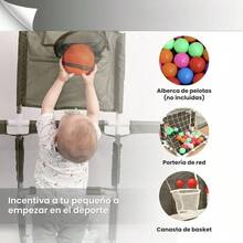 Baby Playpen Activity Center With Baskets And Goals, Blue Color, Net Fabric Design - Gris - 查看 7