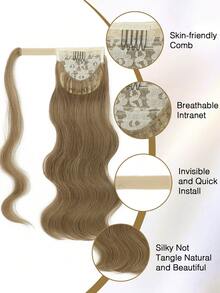 nimoki Ponytail Extension 18 Inch Magic Paste Heat Resistant Wavy Synthetic Fiber Wrap Around Ponytail Hairpiece For Daily Use(Khaki) - Khaki - View 4