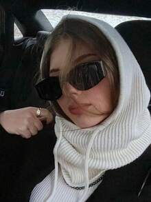 1pc Women's Balaclava Hat With Detachable Neck Warmer, Wool Blend Thermal Neck Gaiter Ski Mask, Outdoor Winter Warm Face Cover Scarf Hat, Suitable For Muslim Hijab - White - View 3