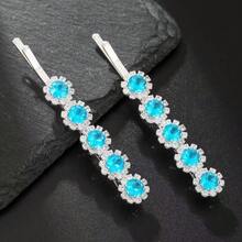 2件套镶钻金属边发夹，时尚水钻发饰，派对配饰 - 薄荷藍 - 查看 3