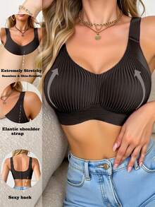4 Pcs/Set Women's Seamless Solid Color Wire-Free Sports Bra, Providing Gathering And Soft Support, Suitable For Running And Yoga, With Comfortable Wide Straps.,Women's Bras,New Years Outfit Women,4 PSC Of Beautiful Back Soft Support Lifting Seamless Underwear Gathered Breathable Side Breasts Without Steel Ring Bra - 彩色 - 查看 4