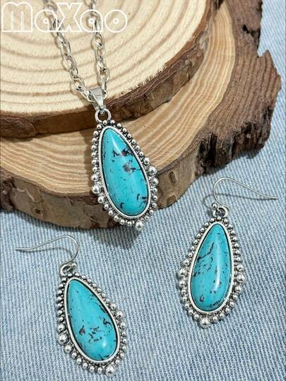 High-Quality Women's Retro Bohemian Style Western Turquoise Jewelry Set, Suitable For Different Outfits, Ideal For Daily Wear Or Gatherings, 2026 New Arrival, Great For Gifting Or Self-Purchase, Receive Compliments When Wearing, Add To Your Jewelry Collection Today, 5-Star Review And Share Your Stunning Photos Upon Satisfaction