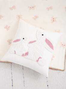 1件/2件装复活节装饰抱枕套，兔耳朵毛绒刺绣帆布，适用于客厅、沙发、卧室、家居装饰、节日礼物、春夏