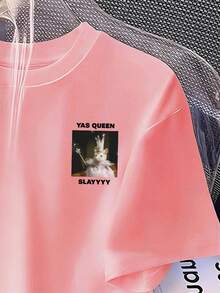 Áo thun dáng rộng in hình chuột và chữ ngộ nghĩnh dành cho bé gái tuổi teen, thích hợp mặc đi làm hàng ngày, phong cách thường ngày, mùa hè. - Hồng - Xem 4