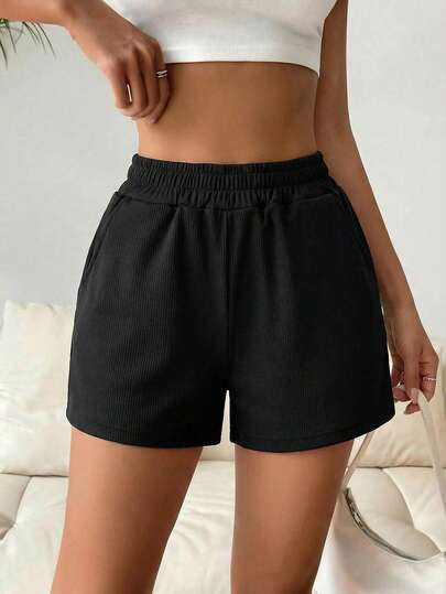 LQTY 女士春夏日常休闲运动短裤，新款小众街头舒适百搭 Y2K 时尚单品，通勤户外复古朋克风黑色修身口袋松紧腰短裤