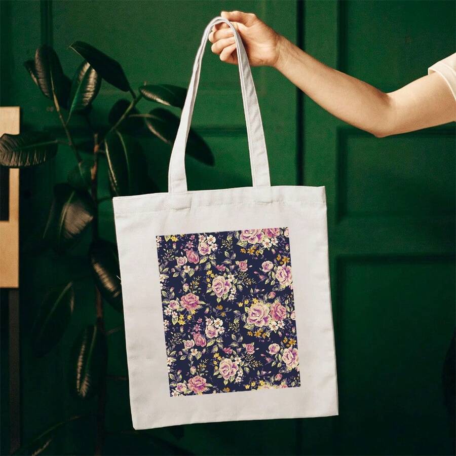 Floral Pattern 1 Canvas Tote Bag Reusable Gifts For Friends Coworker Shopping Grocery Birthday Gifts - Beige - View 1