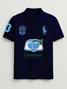 Light Pink Piqué Polo Shirt, Brazil Streetwear Crisp - 藏蓝色 - 查看 1