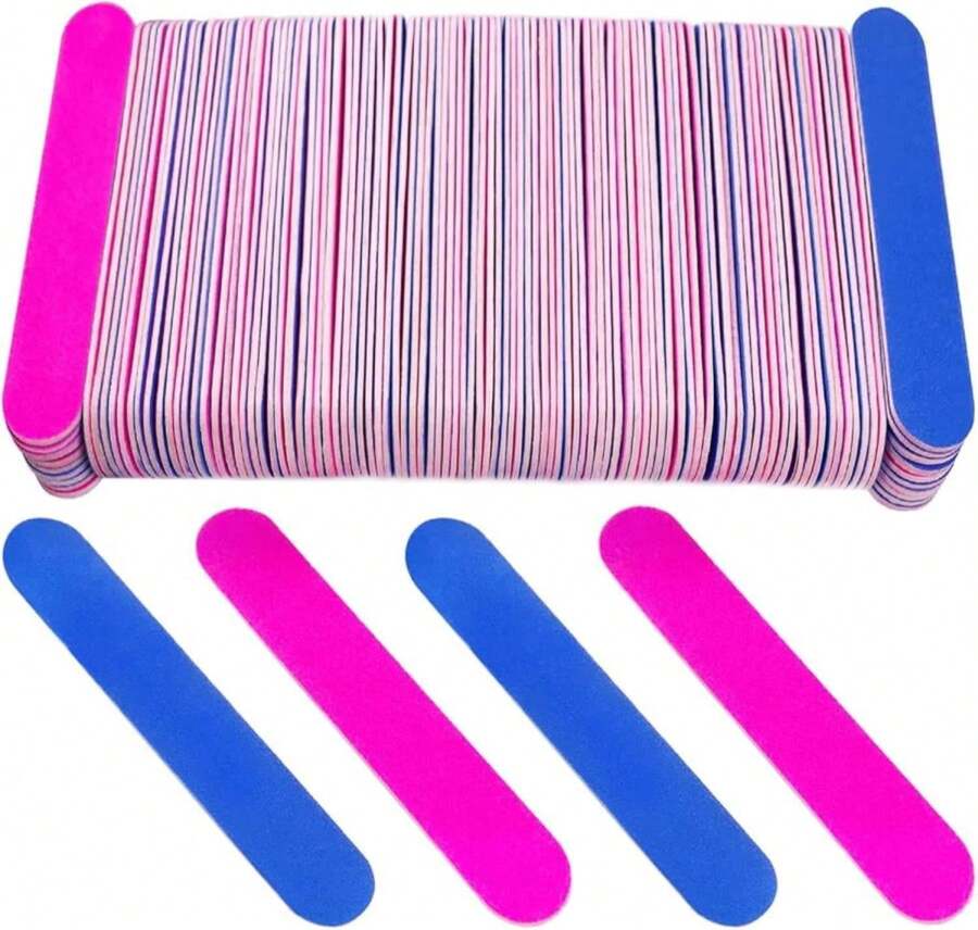 Emery Boards For Nails, 100 Pcs Nail Files For Nature Nails Small Disposable Double Sided Colorful Nail File Bulk For Home Salon Travel Size Mini Manicure Kit For Men Women Kids Wood Emory Pink/Blue - ColorA - 查看 1