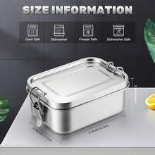 Hộp cơm trưa vuông bằng thép không gỉ 304, dung tích lớn, một lớp, có khóa cài, hộp đựng đồ ăn dã ngoại bằng kim loại có nắp, rửa bằng tay, vận hành bằng tay, không cần điện. - Nhiều màu - Xem 12