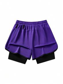 男士运动两件套短裤，跑步健身训练运动裤 - 紫色 - 查看 6