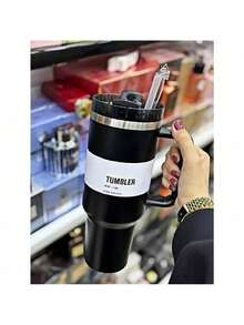 40oz Large Capacity Stainless Steel Insulated Tumbler With Handle & Straw – Double-Wall Vacuum Insulation For Hot & Cold Beverages, Perfect For Home, Office, Gym, Or Camping – Durable, Portable, And Leak-Proof Design For All-Day Temperature Retention. - màu đen - Xem 4