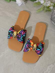 女士平底凉鞋，饰有蝴蝶结金属装饰，舒适简约编织平底凉鞋，适合度假、海滩、夏季日常穿着，白色亮面编织露趾拖鞋 - 紅色 - 查看 11