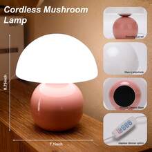 Mushroom Lamp For Bedroom - White Ceramic Mushroom Table Lamp- Mid Century Modern Aesthetic Desk Lamp For Nightstand, Living Room, Gift Decor - 粉色 - 查看 8