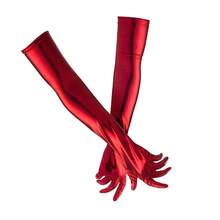 1 par de guantes largos de mujer de cuero sintético sexy, guantes ajustados negros, adecuados para disfraces de Halloween, actuaciones de pole dance en verano - color sólido - Ver 12
