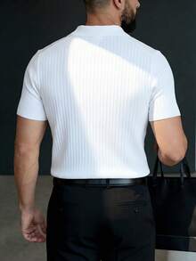 男士宽松薄款高品质针织海鸥领 Polo 衫 - 条纹飞机领短袖，清凉舒适，夏季时尚休闲必备单品 - 白色 - 查看 3