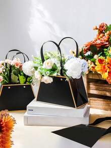 散装花束礼品袋 - 花束盒，用于装饰，纸质花卉礼品袋，带提手的花店用品，派对中心装饰，便携式散装花卉纸质礼品包装袋，适合作为2025年女性毕业礼物、婚礼生日礼物，带提手的便携式花卉包装纸袋，防水空花店盒子（经典款） - 彩色 - 查看 7