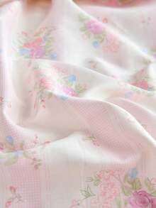 2/3件套100%纯棉粉色复古条纹花卉图案印花被套组（不含被芯），透气超柔软，四季皆宜（1件被套+1/2件枕套，不含枕芯），柔软双色设计，卧室/客房适用，情人节特惠。