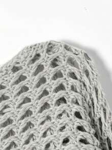 Women's Fashionable Hollow-Out Knit Cropped Shrug Top Spring - Grey - View 5