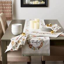 Thankful Autumn Fall Tabletop Decoration, Reversible Table Runner, 14x108, Fall's Bounty - Fall's Bounty + Reversible Table Runner, 14x72" - View 6