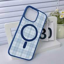 Blue Checkered Pattern Phone Case With Macaron Design, Magnetic Closure, Drop-Proof TPU Frame, Independent Lens Frame, Built-In Magnetic Ring (MagSafe), Instantly Attaches. Compatible With IPhone 17, 16, 15, 14, 13, 12, 11 Pro, Pro Max Plus, 17 Air, And 16E. Two-In-One Design, Perfect Gift For Friends, Loved Ones, Or Yourself. - Hồng - Xem 3