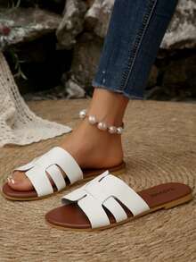 女士平底凉鞋，新款夏季白色百搭舒适时尚旅行度假沙滩居家拖鞋
