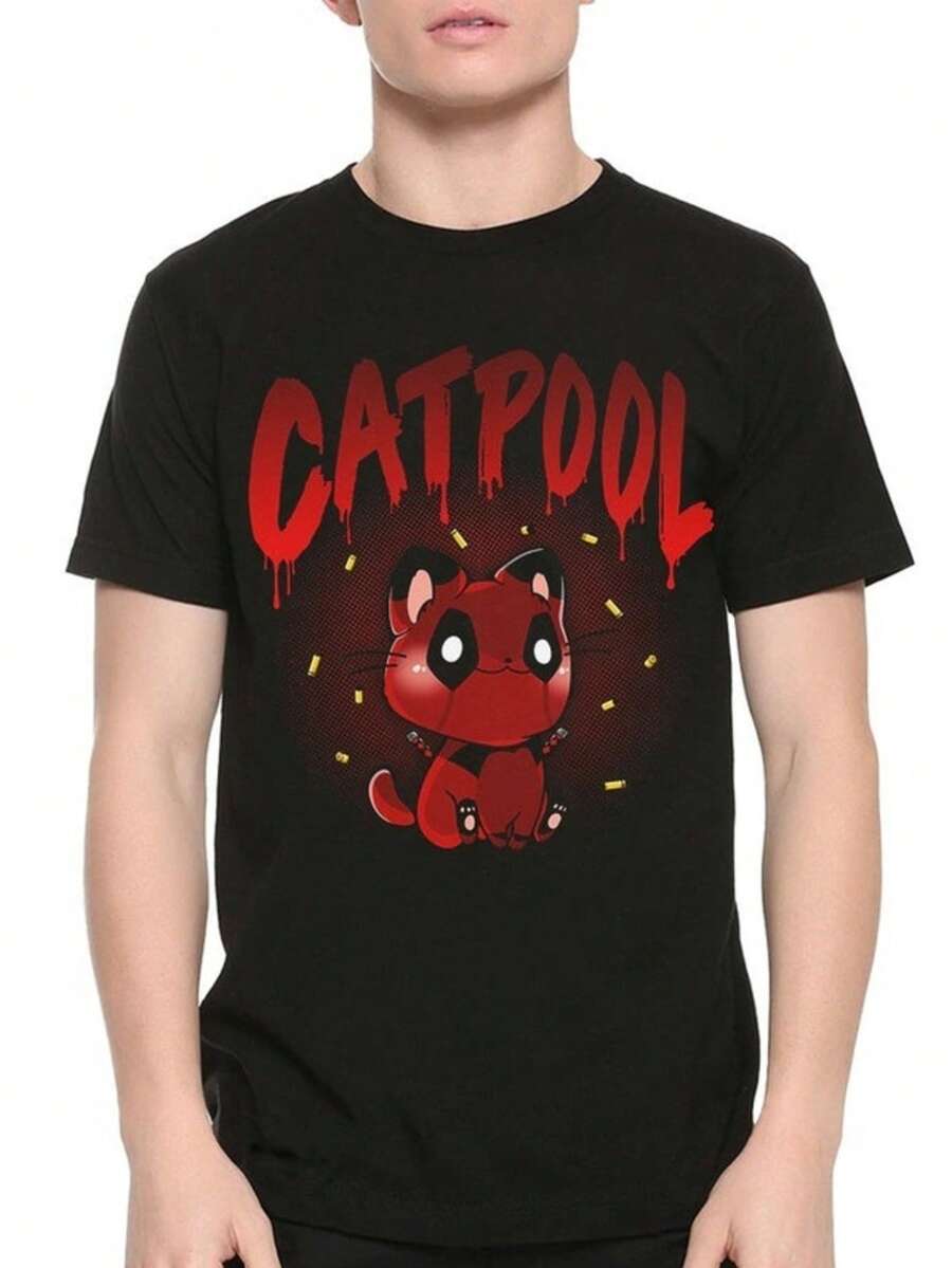 Catpool Deadpool Funny T-Shirt, Men's Women's Sizes (Met-276) - màu đen - Xem 1
