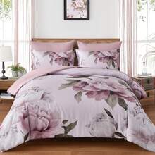 7 Piece Pink Floral Comforter Set Full/Queen/King Size Bed In A Bag,Flowers Printed On Light Comforter Set With Sheets, Soft Microfiber Botanical Bedding Set For Wedding Items,Home Bed Room Decor,Easter Gifts,Mothers Day Gift,All Season - 粉紅色-0812 - 查看 9