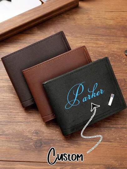 Customized Men's Wallet, Vintage Style Personalized Wallet For Men, Fashion Business Card Holder Wallet, Father's Day/Valentine's Day Gift For Dad/Husband, Perfect Gift For Him, Grandfather, Father, Lover, Elegant & Romantic, Multi-Functional, Large Capacity, Versatile