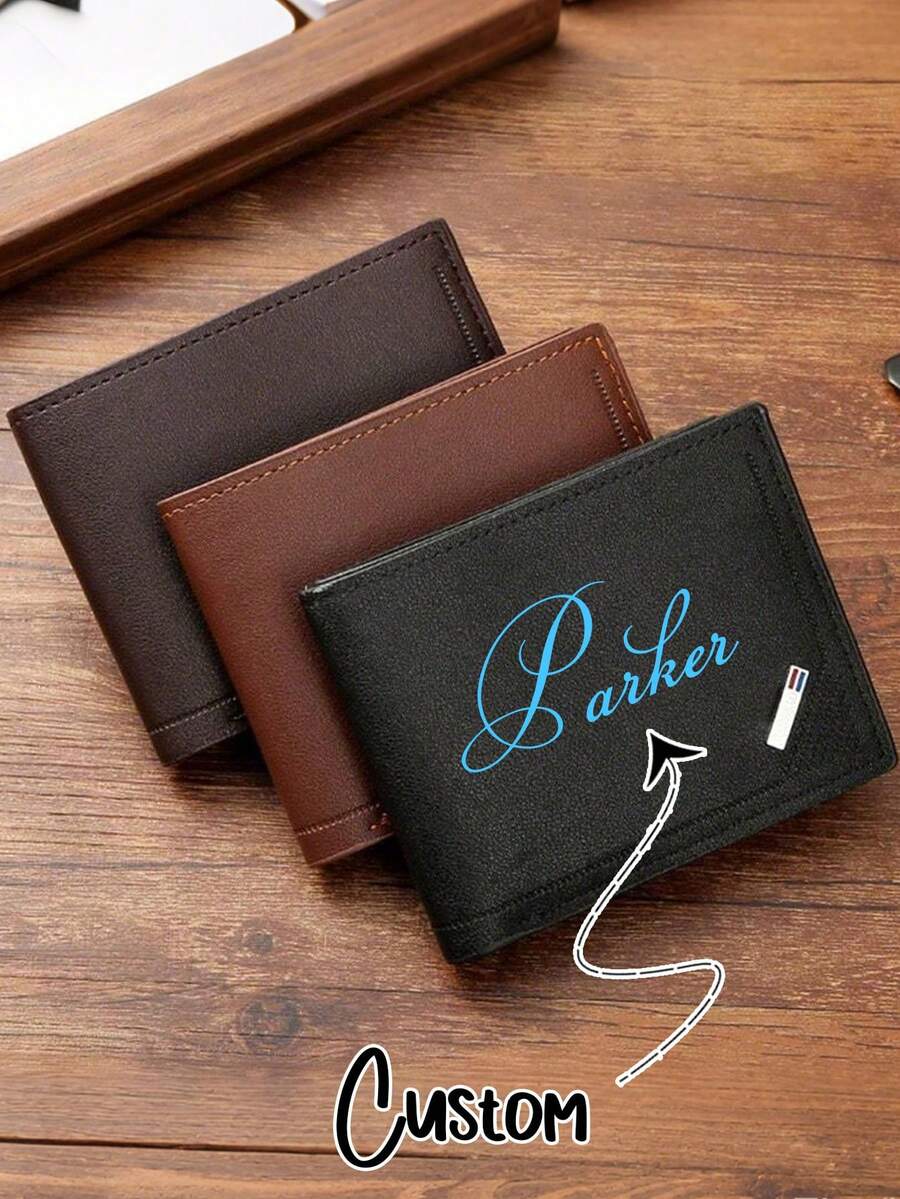 Customized Men's Wallet, Vintage Style Personalized Wallet For Men, Fashion Business Card Holder Wallet, Father's Day/Valentine's Day Gift For Dad/Husband, Perfect Gift For Him, Grandfather, Father, Lover, Elegant & Romantic, Multi-Functional, Large Capacity, Versatile - Multicolor - View 1
