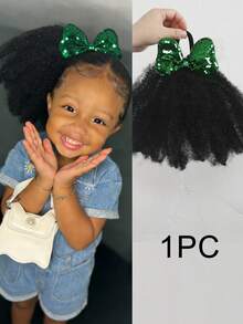 1 bộ tóc giả đuôi ngựa xoăn bồng bềnh cho bé gái, màu đen tự nhiên, kèm kẹp nơ bóng bẩy, thích hợp cho Halloween và sử dụng hàng ngày. - Màu đen tự nhiên - Xem 12