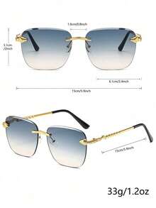 1pc Men's Metal Square Frameless Edged Large Frame Glasses Retro Cool Gradient Hip-Hop Design Luxurious Outdoor Beach Vacation Travel Street Style Party Fashion - Multicolor - View 2