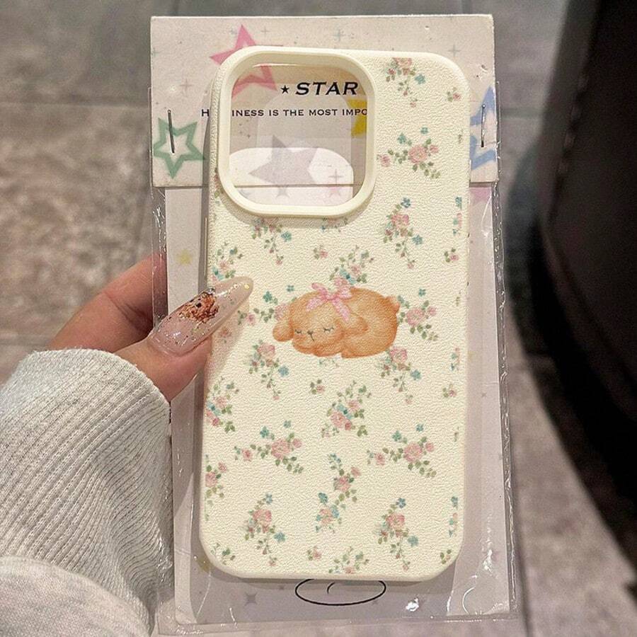 1pc TPU Material Floral Cute Rabbit Healing Pattern Phone Case Compatible With IPhone 17 Pro Max/17/16 Pro Max/15/13/12/11, S20 FE/A15/S24/A55, Redmi Note 11/12/13 Pro, Full Coverage Anti-Drop Soft Protective Cover - White - View 1