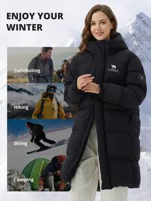 CAMEL CROWN Women's Outdoor Down Jacket, New Winter Style, Thick, Warm, 3-In-1 Waterproof, High Loft, Mid-Length - Phantom Black - View 2