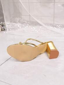 2026 Summer New Versatile Strap Buckle Sandals Women, Thick Heel Open Toe Sexy High Heels, Buckle Ankle Strap Mid Heel Commuter Style Bohemian Sandals - Gold - View 4