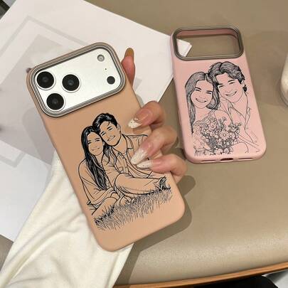 Customized Personalized Line Art Design Phone Case, Compatible With IPhone 17/16/15/14/13/12/11 Pro Max And Plus Series, Lens Protection Anti-Fall And Wear-Resistant, UV Printing Technology, Handwritten Brush Style, Perfect Birthday Gift