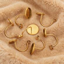 10 Pcs 304 Stainless Steel Blank Tray Earhook U-Shaped Earhook Earplug Welded Disc Jewel Base DIY Empty Tray Jewelry Accessories - Earring Setting - View 4