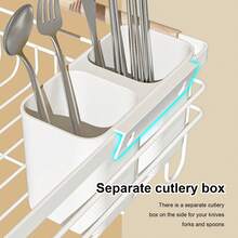 Dish Drying Rack With Cutlery Holder & Removable Drip Tray: Essential Kitchen Organizer - White - View 6