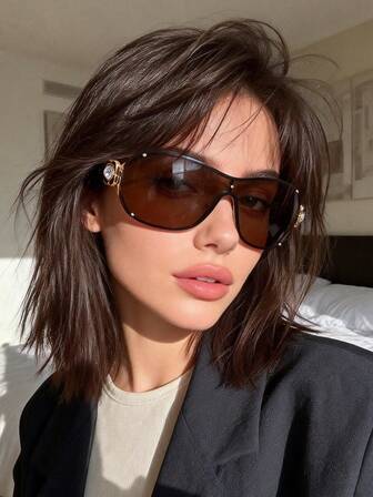 1pc Oversized European & American Style Floral Decor Fashion Cat Eye Fashion Glasses For Women