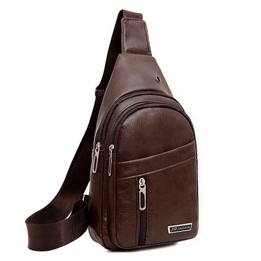 Men's Multi Layer Single Shoulder Bag Outdoor Leisure Crossbody Bag Chest Bag Black Brown Khaki - 棕色 - 查看 1