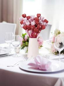 6支/20支心形人造花，情人节人造花卉，闪亮爱心，非常适合客厅、卧室、公寓和酒店装饰，餐桌中心装饰，适合婚礼、约会、情人节、周年纪念日、订婚、母亲节派对礼物。 - 彩色 - 查看 1