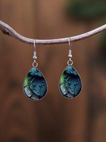 1 par de pendientes de acero inoxidable 316 con gota de agua y diseño de hoja, estilo minimalista vintage, adecuados para uso diario y como regalo, joyas minimalistas elegantes para uso diario y vacaciones de las mujeres