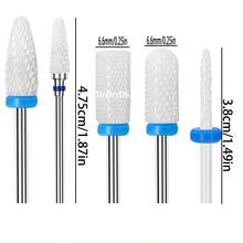 5件套陶瓷钨钢美甲钻头套装，无异味陶瓷钨钢美甲钻头，适用于美甲和足疗 - 低致敏性，专业沙龙级美甲护理工具