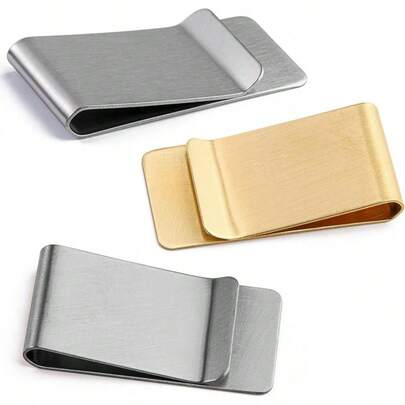 3 Pack Small Men's Slim Money Clip, Stainless Steel Credit Business Card Holder, Pocket Cash WalletGold Silver