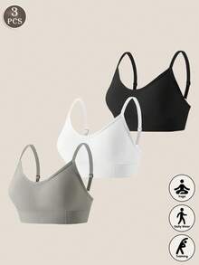 3pcs/Set Seamless Breathable & High Elasticity Bra Underwear, Lingerie