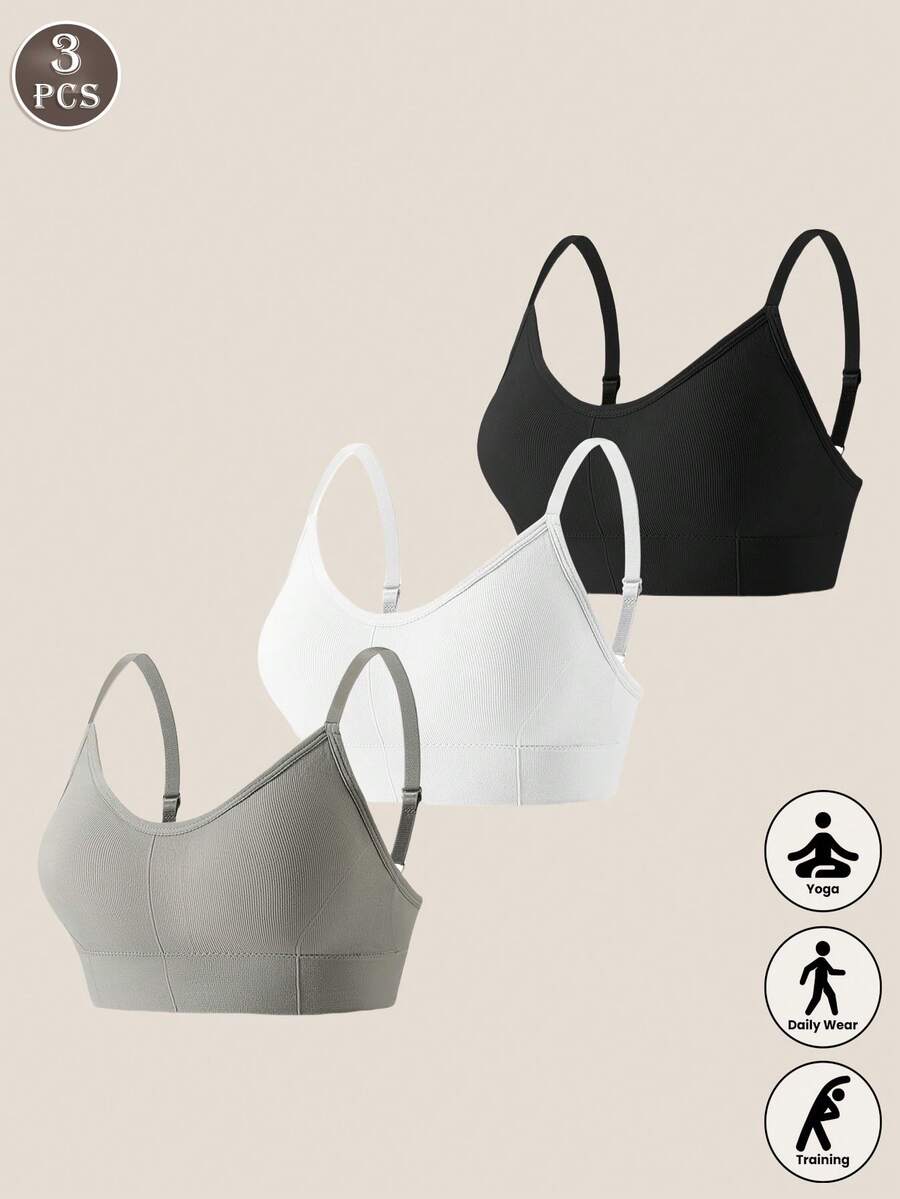 3pcs/Set Seamless Breathable & High Elasticity Bra Underwear, Lingerie